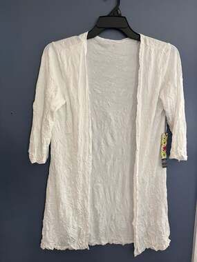 NWT Ubu Clothing White Crinkle Textured Open Front Cardigan Jacket